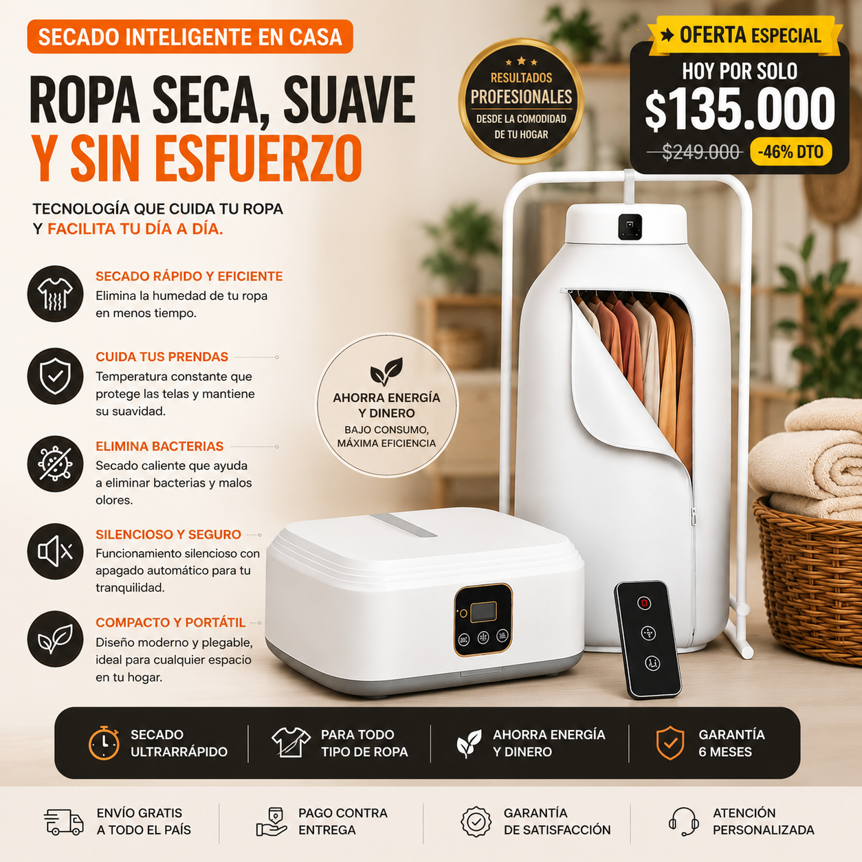 Secadora Ropa Portátil Con Calefacción