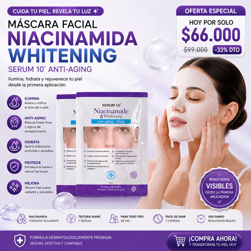 4 MASCARILLAS ACLARANTES NIACINAMIDA TRATAMIENTO PARA EL MES COMPLETO